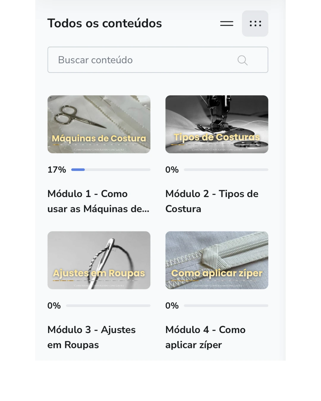 Módulos 1 a 6 do curso de costura