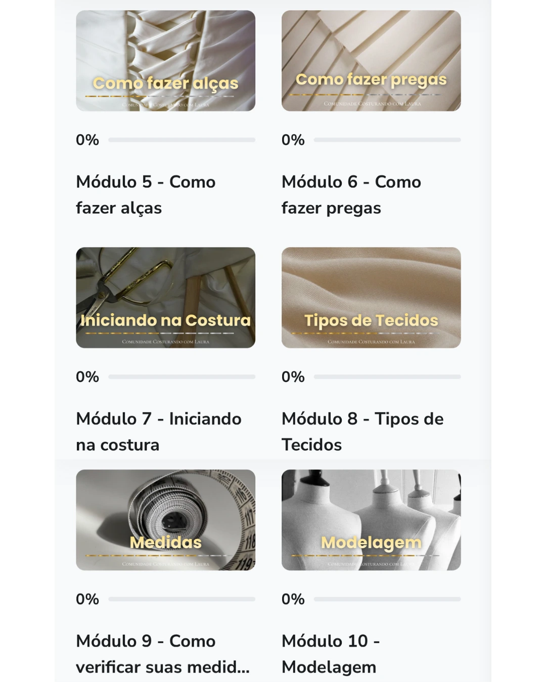 Módulos 7 a 12 do curso de costura