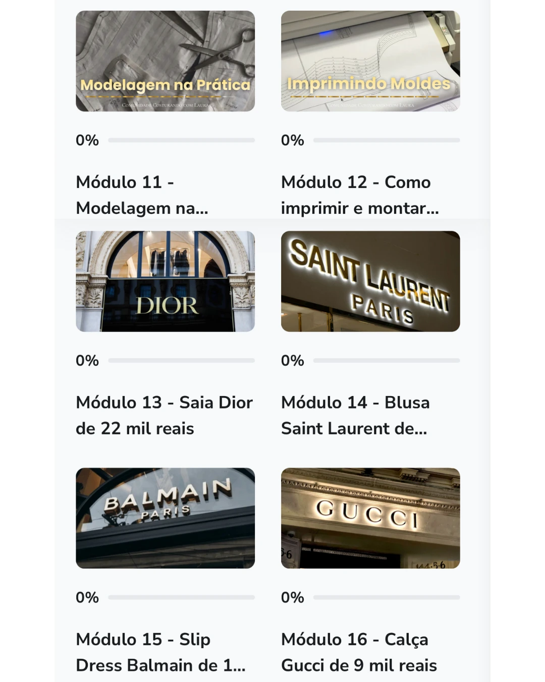 Módulos 13 a 18 do curso de costura