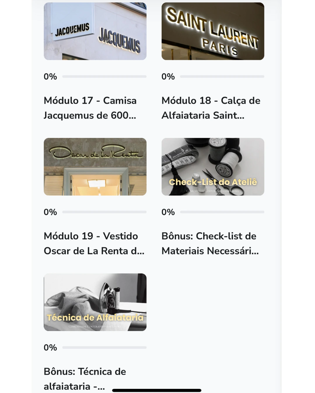 Módulos 19 a 24 do curso de costura